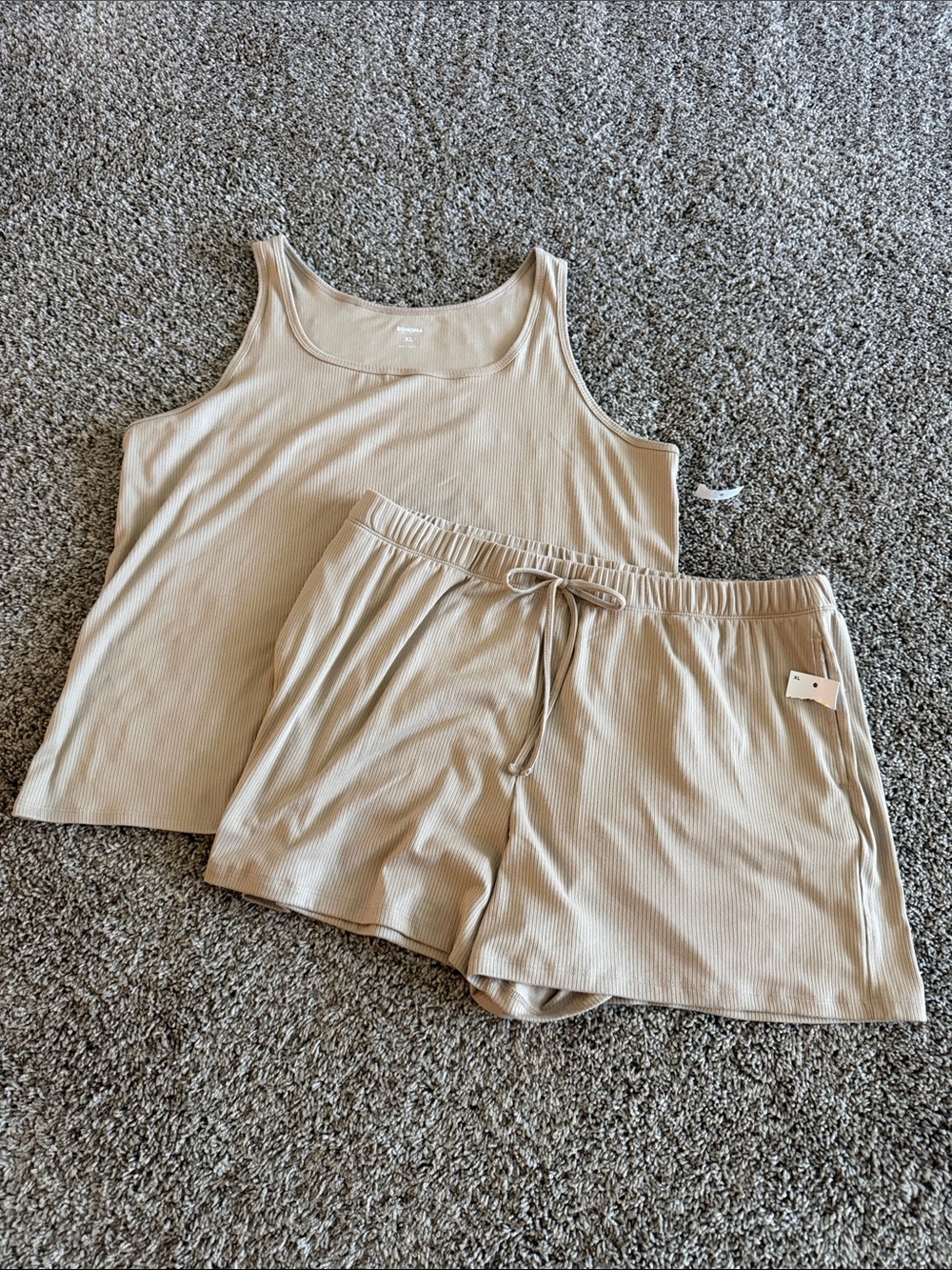 Summer Ribbed Tank & Lounge Shorts Set - Soft Beige